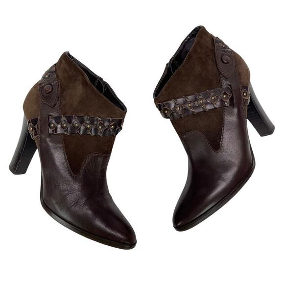 Diane Von Furstenberg Leather Ankle Booties Braided Studded Brown Suede Size 7.5 - Picture 5 of 16